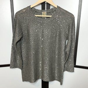 Anne Klein Sequin Sweater XS Gray